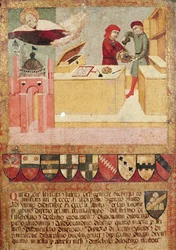 Biccherna zeigt den Camerlengo beim Händewaschen und die Jungfrau, die Siena beschützt, 1451